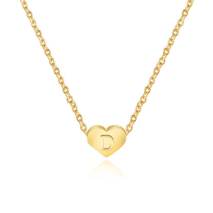 Stainless Steel Heart Letter Pendant Necklace