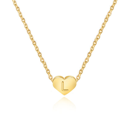 Stainless Steel Heart Letter Pendant Necklace