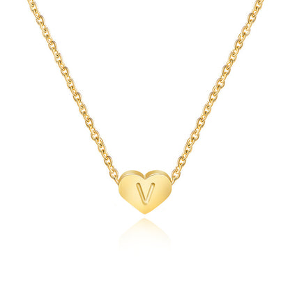 Stainless Steel Heart Letter Pendant Necklace