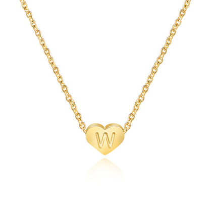 Stainless Steel Heart Letter Pendant Necklace