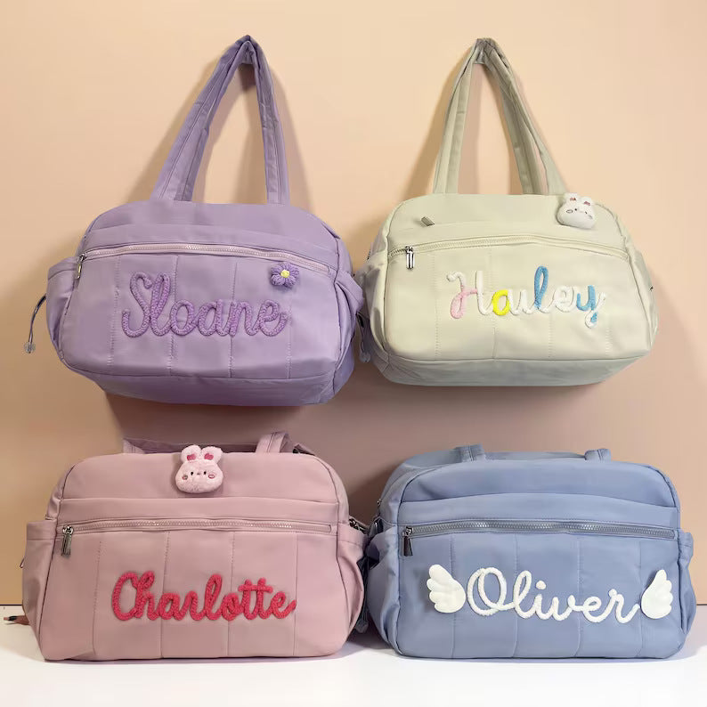 Personalized Quilted Travel Handbag with Embroidery