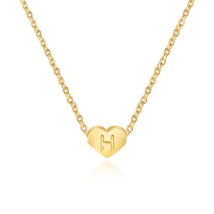 Stainless Steel Heart Letter Pendant Necklace