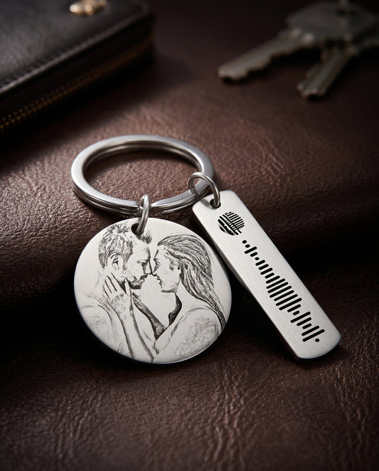 Personalized Photo & Text Engraved Keychain – Stainless Steel