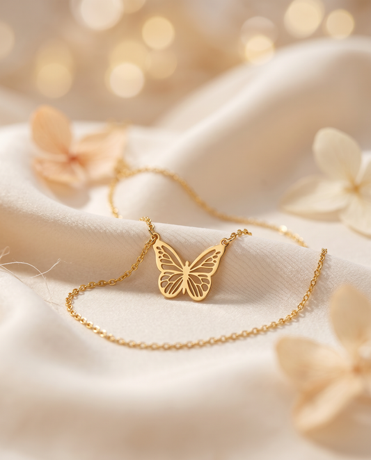 Gold Butterfly Pendant Necklace – Titanium Steel